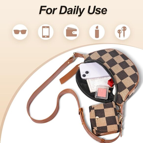 Stylish Checkerboard Crossbody Bag for Women - Spacious Fanny Pack with Pouches - Picture 2 of 6